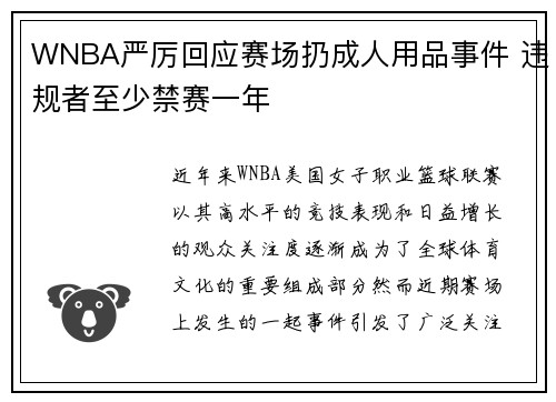 WNBA严厉回应赛场扔成人用品事件 违规者至少禁赛一年